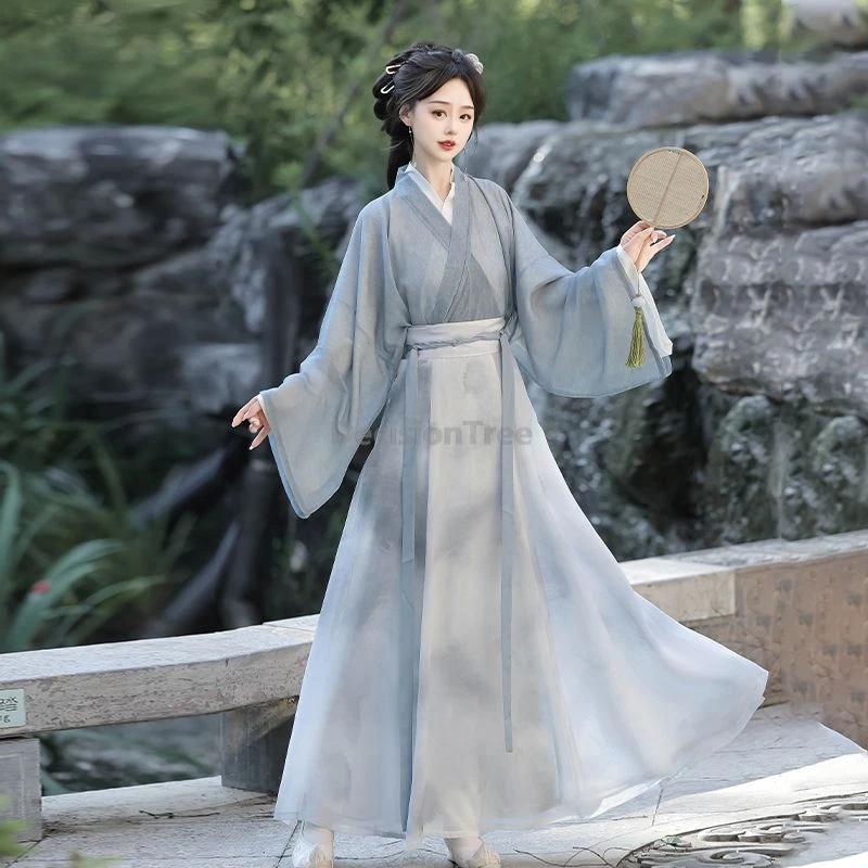 

2026 Литературно-художественная одежда в стиле дзен, китайская традиционная повседневная одежда вэйцзинь, изысканный сказочный старинный стиль, ханьфу для выступлений