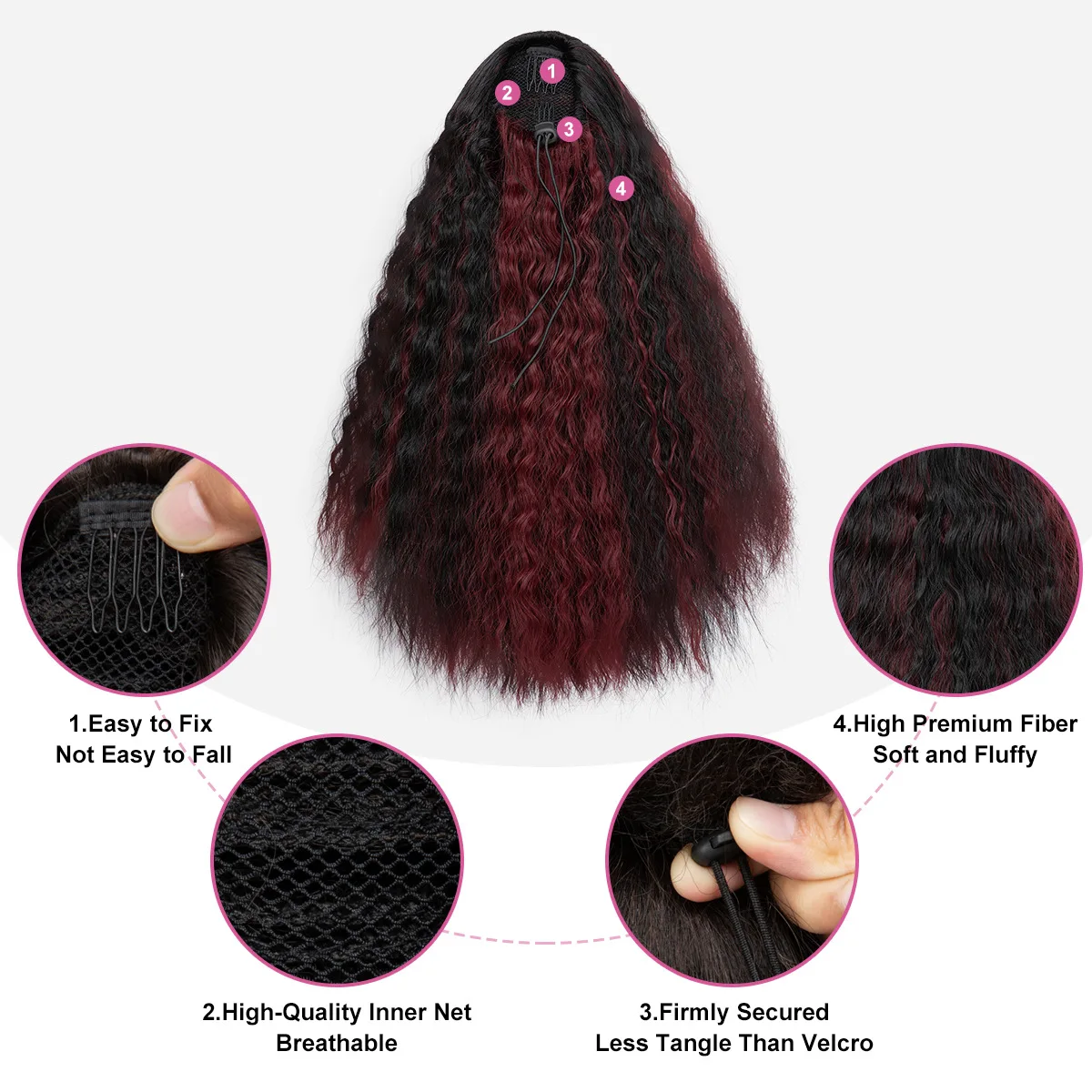 باروكات نسائية مع ذيل حصان، شعر صناعي طويل مستقيم برباط، ضفائر شعر مستعار، إكسسوارات شعر ذيل حصان ضخمة #4