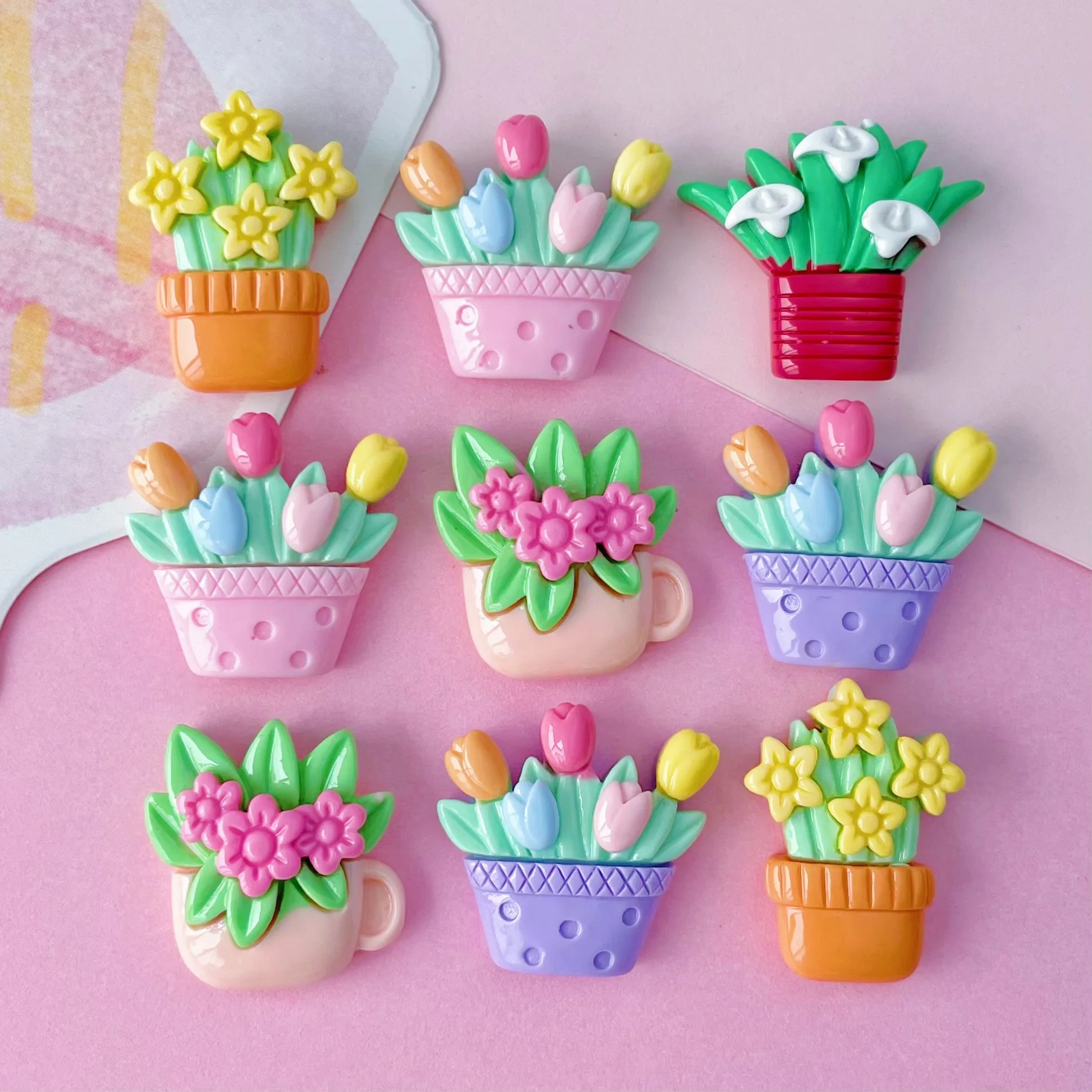 10Pcs New Cute Cartoon Bouquet Series Flat Back Ornament Biżuteria Kokardki Akcesoria