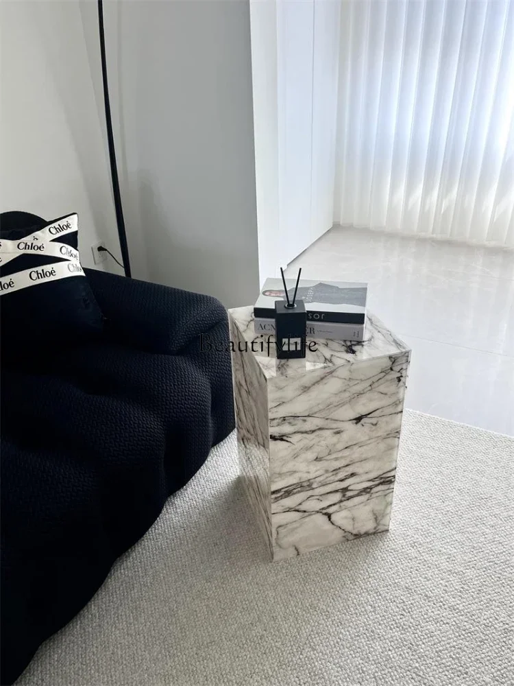 56Acrylic Sofa Side Table Marble Pattern Sculpture Base Table Hallway Bedside Table