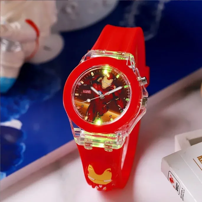 Disney Mickey Minnie Marvel Spiderman Iron Man Anime Children Silicone Watch Luminous Boy Girl Cartoon Quartz Watch Toy Gifts