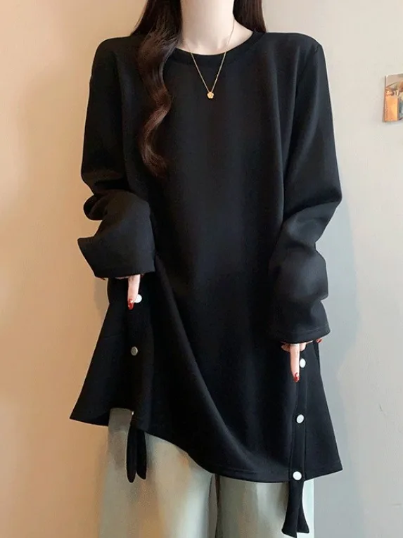 

Ele Bla Long Sve Loose Women's T-irt Spring 2026 Ciwalk Versatile Casual Sle Polyester Fiber 8-24 Years Old