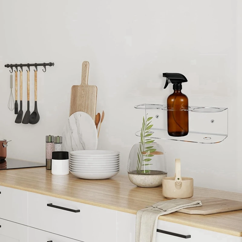 رف علب الأيروسول المثبت على الحائط ، حامل زجاجة الرش ، منظم الأكريليك مع الأجهزة