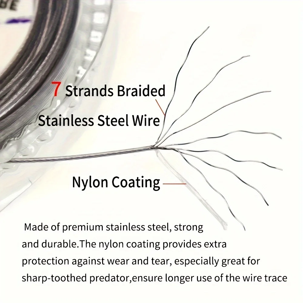 32,8 Fuß Angeln 7 Stränge geflochtener Edelstahldraht Nylonbeschichteter Spurdraht 5 lb-200 lb Rigs Jigging Köder Angeln Vorfachschnur – Detail 4