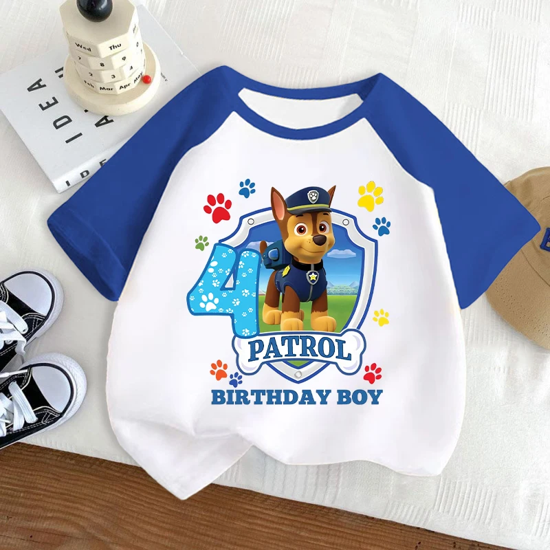 Paw Patrol Splicing Design T-Shirts Jungen Anime Cartoon Niedliches Kurzarmshirt Kinder Sommermode T-Shirt Geburtstagsgeschenke