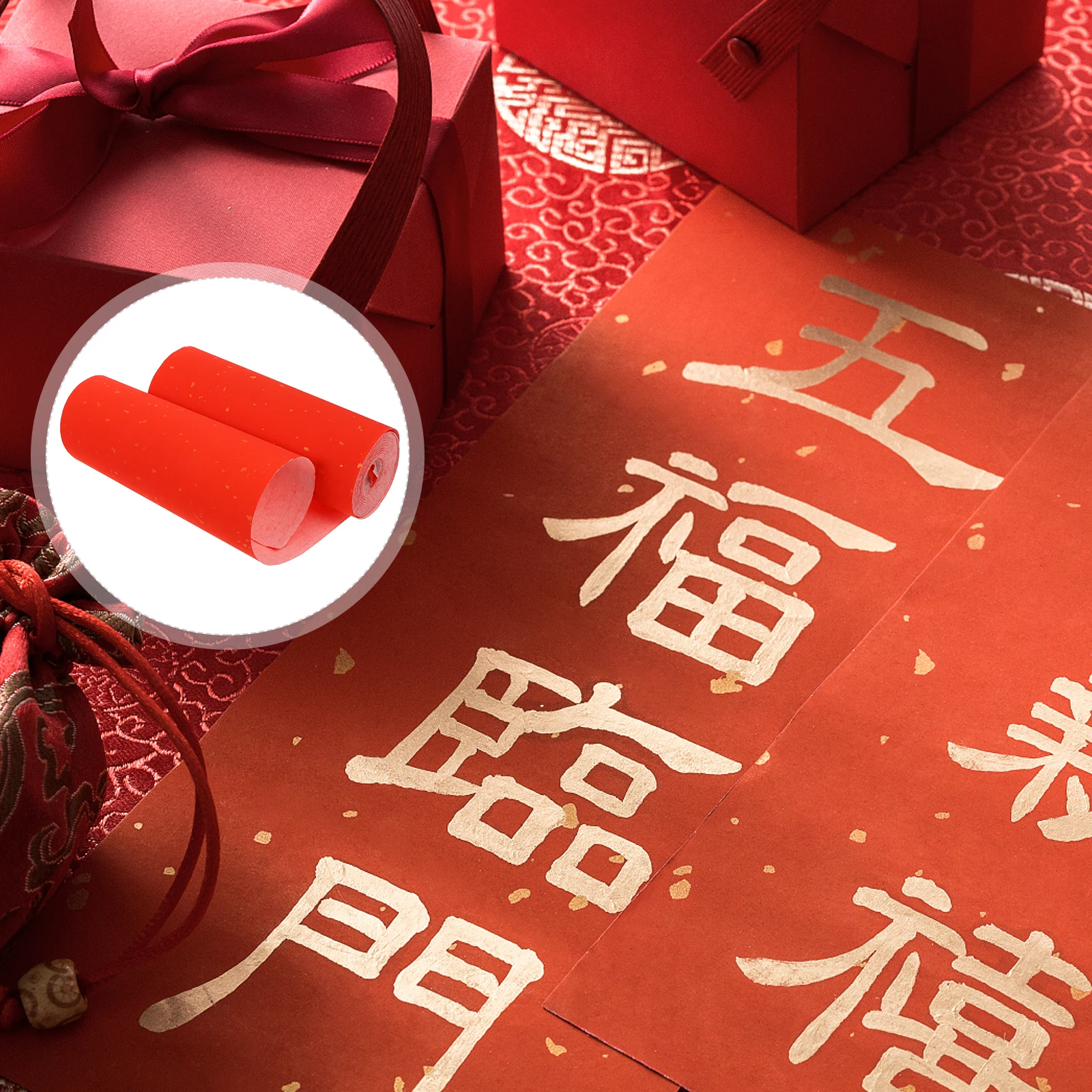 

Thickened Bamboo Pulp Rice Calligraphy Scroll Diy Couplet Wrapping Red New Year Spring Festival Decor Student Stationery Gift