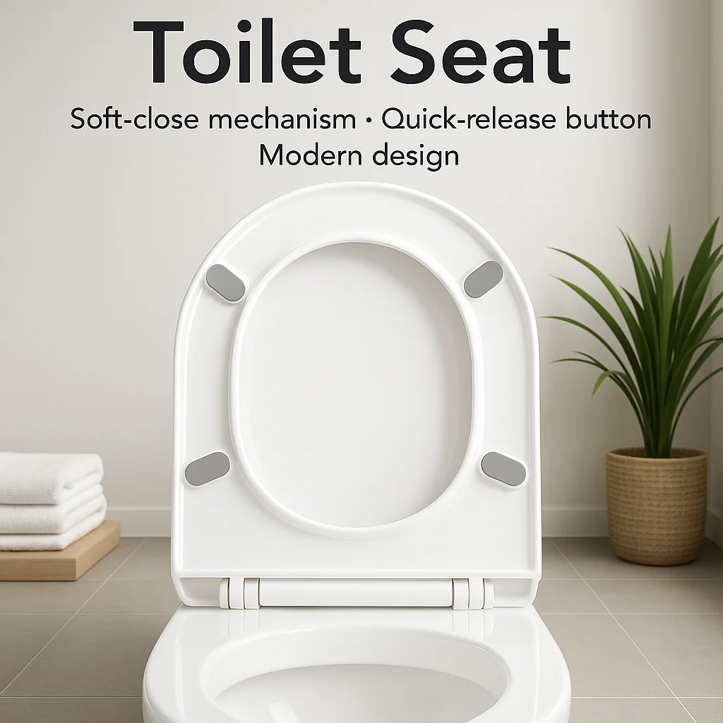 

Tool Free Install Toilet Seat, Durable Plastic Replacement Lid, for Home Bathroom Standard Toilets