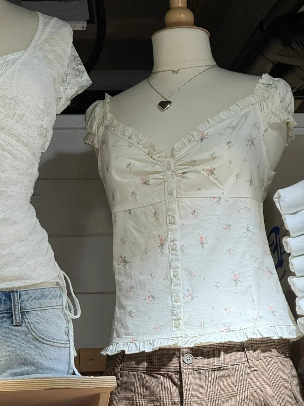 NONE Rüschen weiß Basic Bluse Top für Frau Sommer falten einreihige ärmellose Tanktops lässige Baumwoll weste y2k süße Leibchen 10