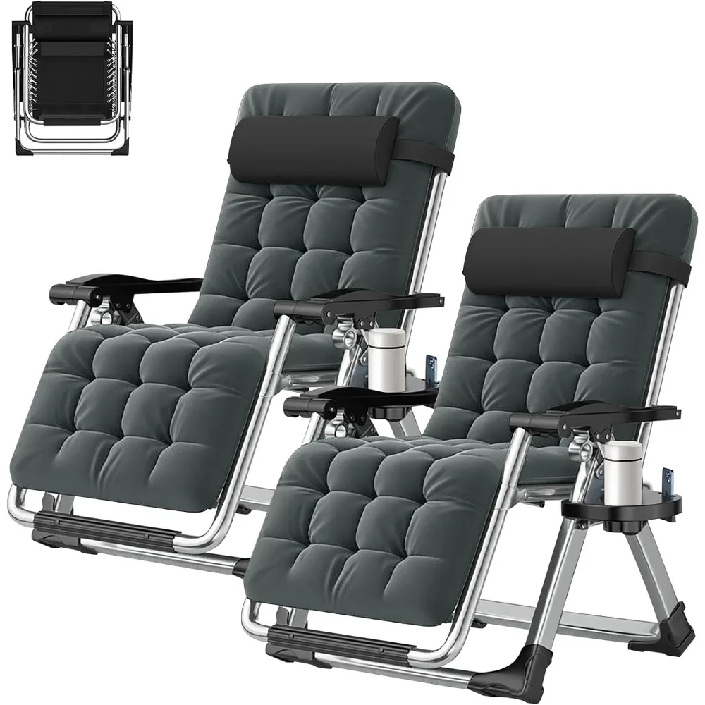 2 Pack Zero Gravity Chair, Outdoor Lounge Chairs Sun Loungers with Removable Cushion,Headrest,Cup Holder