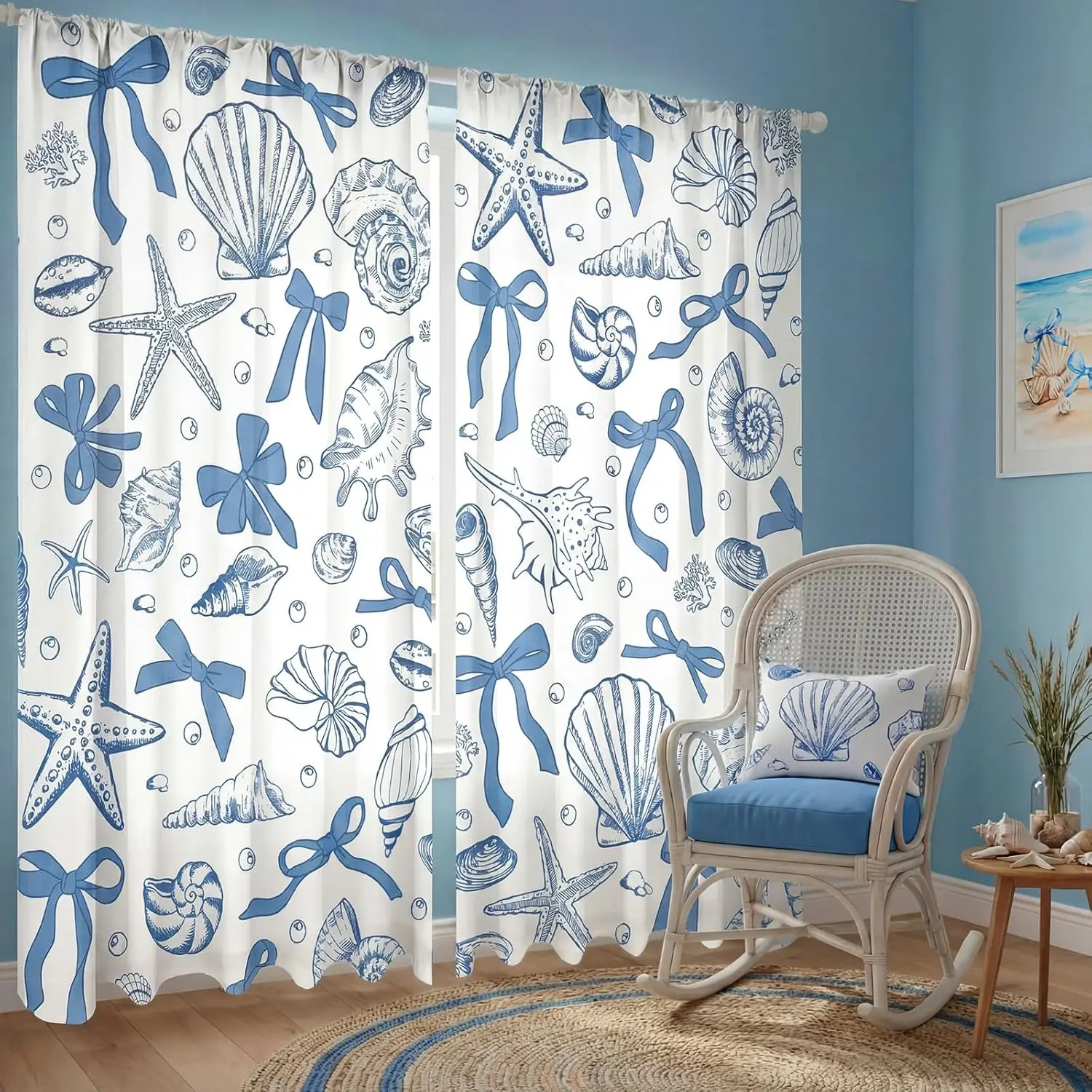 Seashell Starfish Print Curtains for Living Room Bedroom Window Decoration Coastal Home Textile