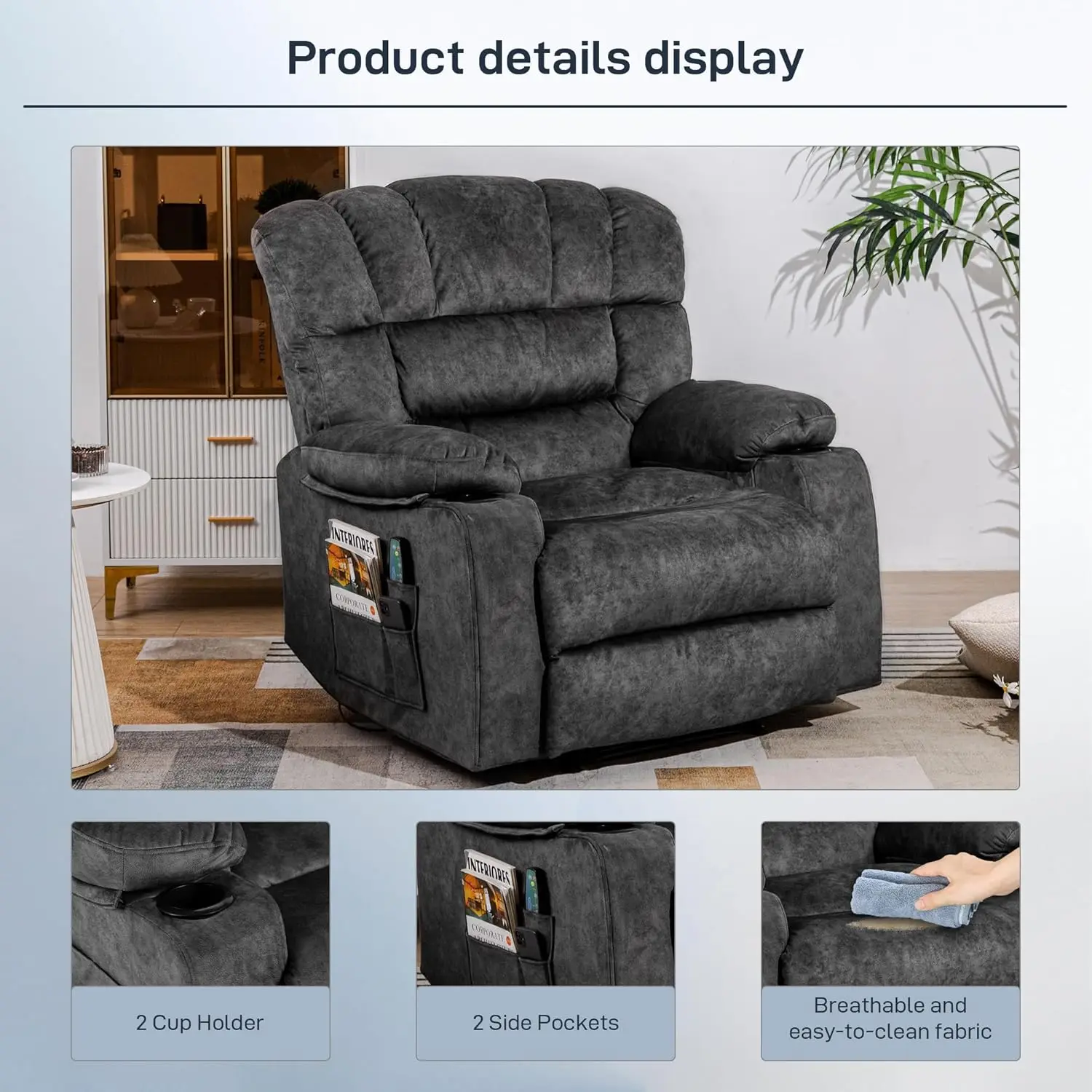 Recliner Chair Massage Heated Modern Ergonomic Lounge Single Sofa Seat Living Room Gravity Recliners Elastic Foam Fillingt image 4