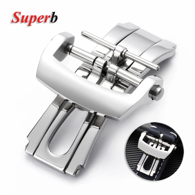 Para Blancpain CIFTY FATHOMS Cierre de acero inoxidable Hebilla de mariposa Hebilla plegable 20 mm para correa de cuero de nailon Cierre de silicona