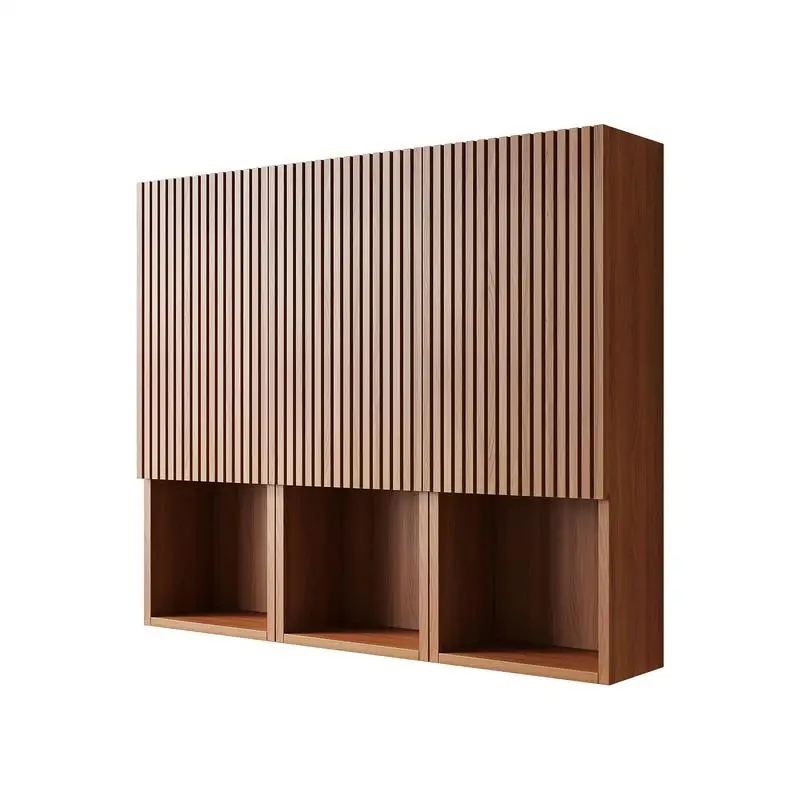 خزانة حمام مثبتة على الحائط مقاس 41 بوصة، 3 خزائن بأبواب مع حجرات مفتوحة، متعددة الاستخدامات للاستخدام في الحمام، خشب البلوط البني #4