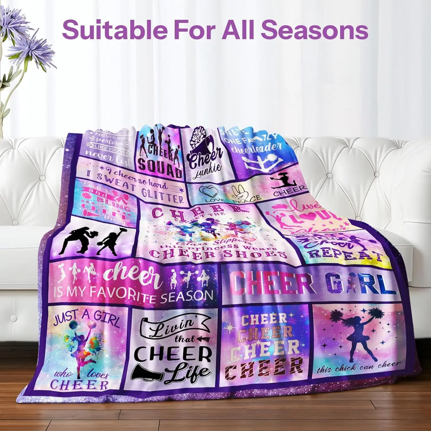 Cute Cheerleader Throw Blanket Gift for Girls Sports Squad Home Decor Fleece Cozy Throw Blanket Seasonal Decorations