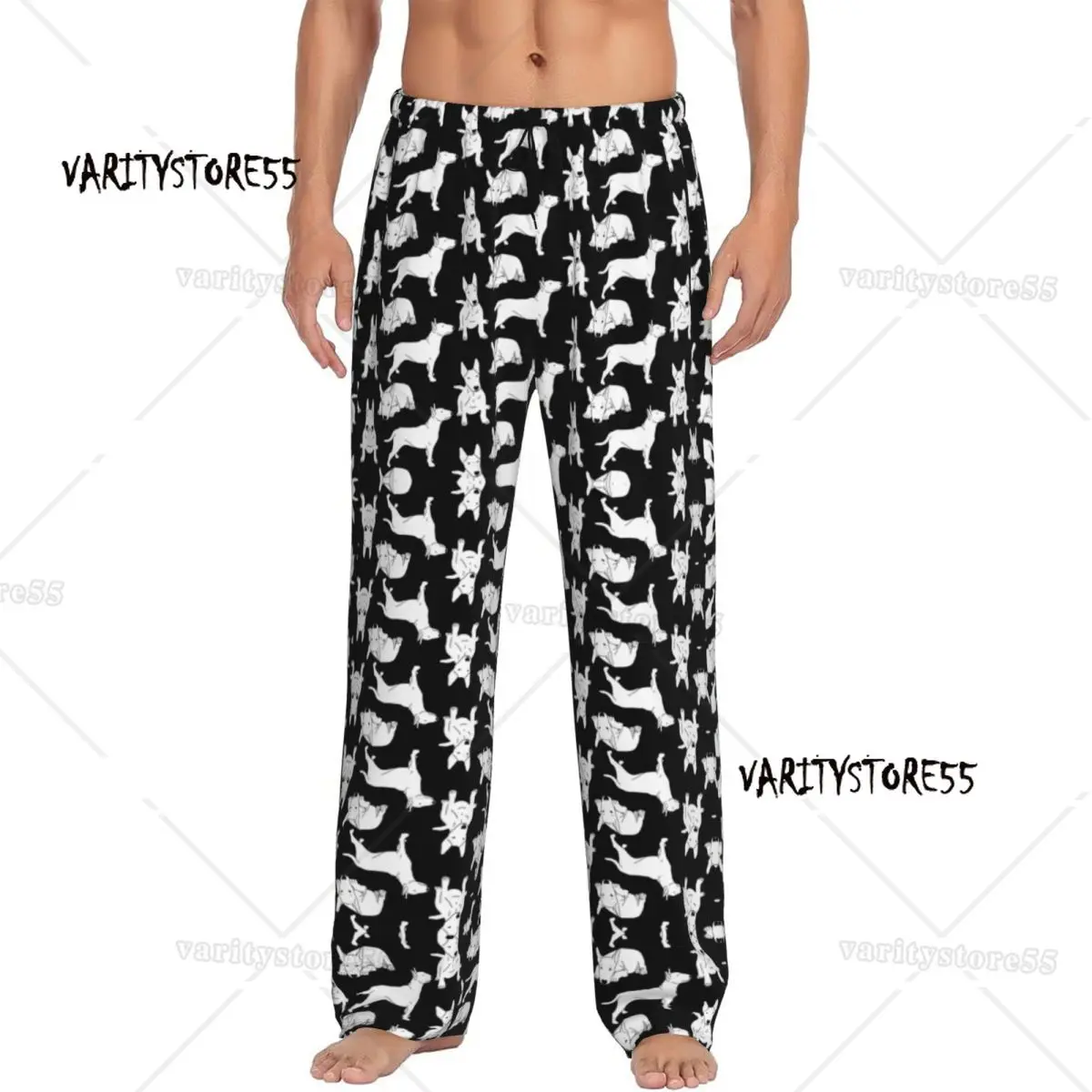 

Пижамные штаны с рисунком собаки бультерьера на заказ, мужские пижамные штаны с завязками для сна и животных, низ с карманами