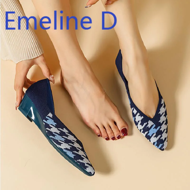 Slope Heel Knitted Soft Soled Shoes, Fashionable Handmade Knitted Women's One Foot Lazy Pointed Shallow Mouth Single Shoes