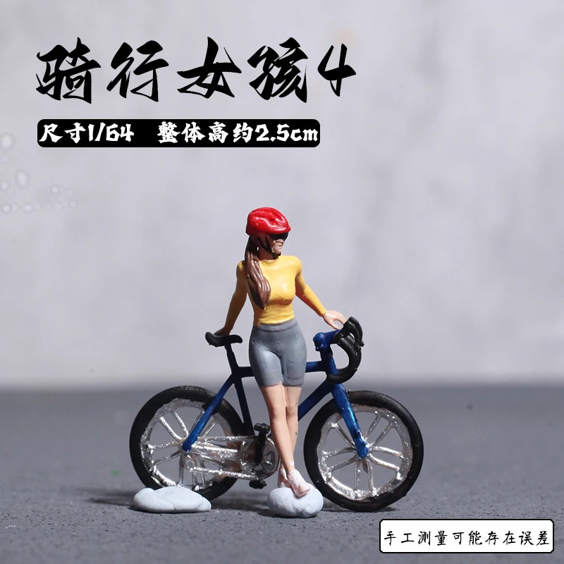 1:64 Miniature Figurine Riding A Bicycle Model Sand Table Scene Collection Ornament