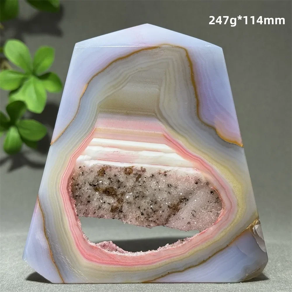 Natural Pink Agate Crystal Cavity Obelisk Mineral Crystal Home Fashion Decoration Spiritual Energy Witchcraft Meditation Gem