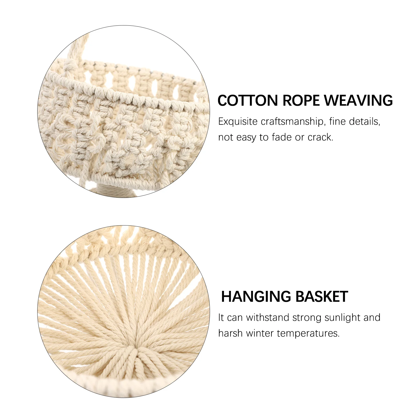 

1Pcs Exquisite Woven Storage Basket Beige Cotton Rope Plant Container Durable Decorative Bohemian Style Hanging Planter
