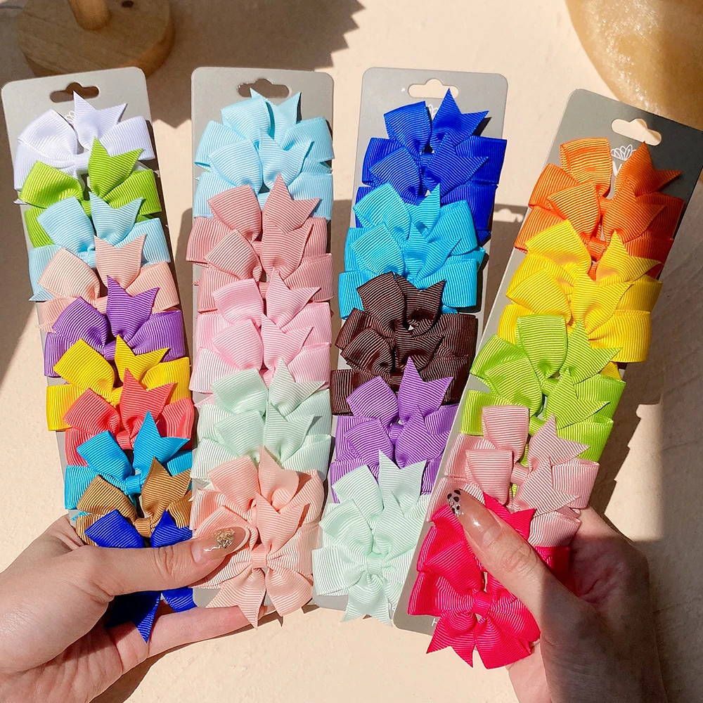 10pcs/set Solid Colors Grosgrain Ribbon Bows Clips Hairpin Girl\'s hair bows Boutique Hair Clip Headware Kids Hair Accessories