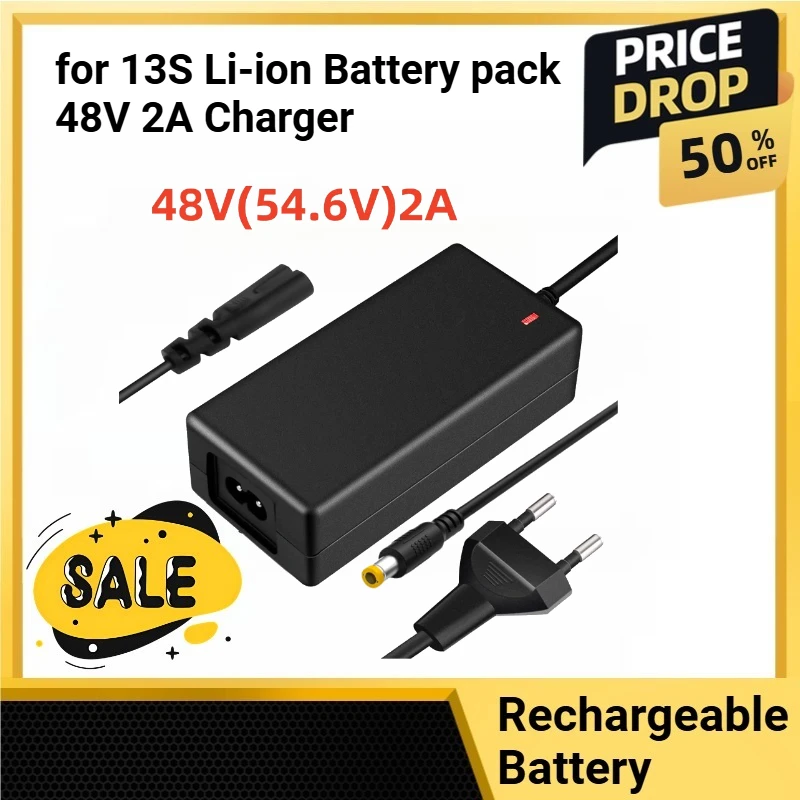 

48V 2A Lithium Battery Charger Diameter 5.5mm 2.1mm DC 54.6V 2A Li ion Charger for 13S Li-ion Battery pack 48V 2A Charger