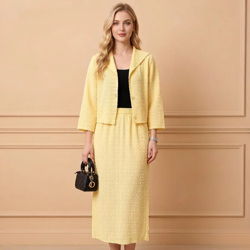 

Miyake Pleated 2026 New Spring Suit for Women Pineapple Pleated Jacket and Skirt Fashionable Casual Niche Women's Clothing Pleat