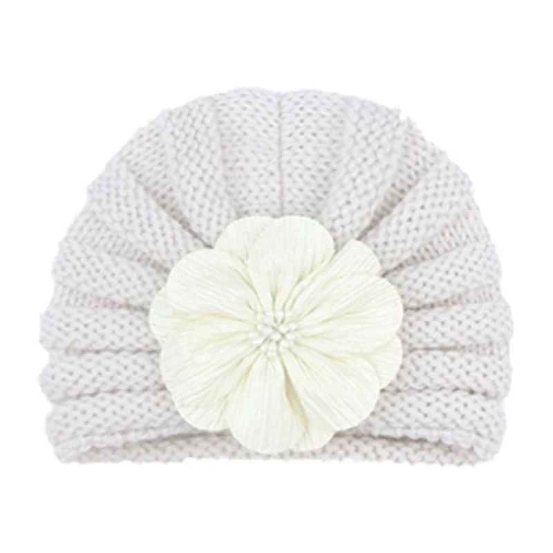 Fashion Flower Infant Striped Hats Soft Knitting Wool Caps Clothing Decoration Baby Corchet Turban Accessories Birthday Gift