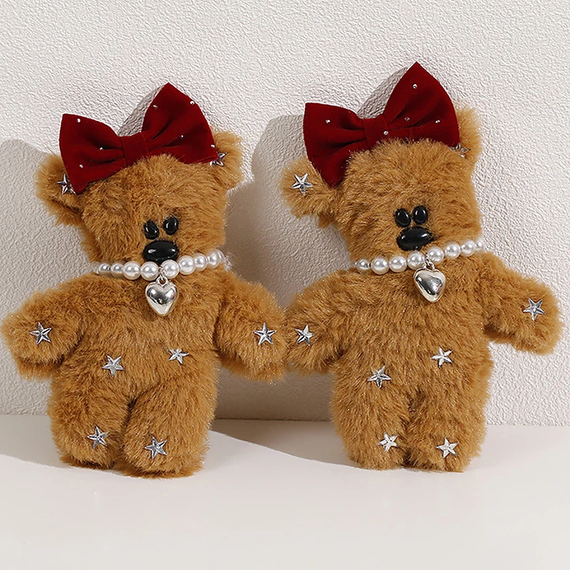 Porte-clés ours en peluche Kawaii Bow pour filles et femmes, pendentif ours couinant, beurre mignon, accessoires de sac à dos, porte-clés de voiture