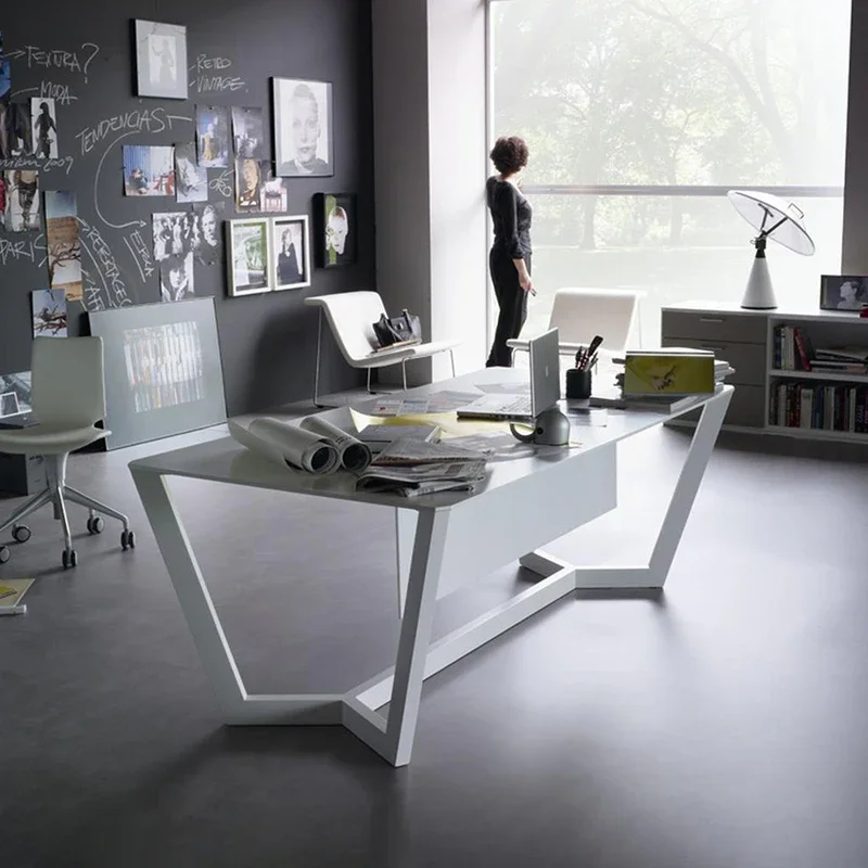 Simple black oak desk Modern light luxury solid wood Double computer Office home Commercial writing desk