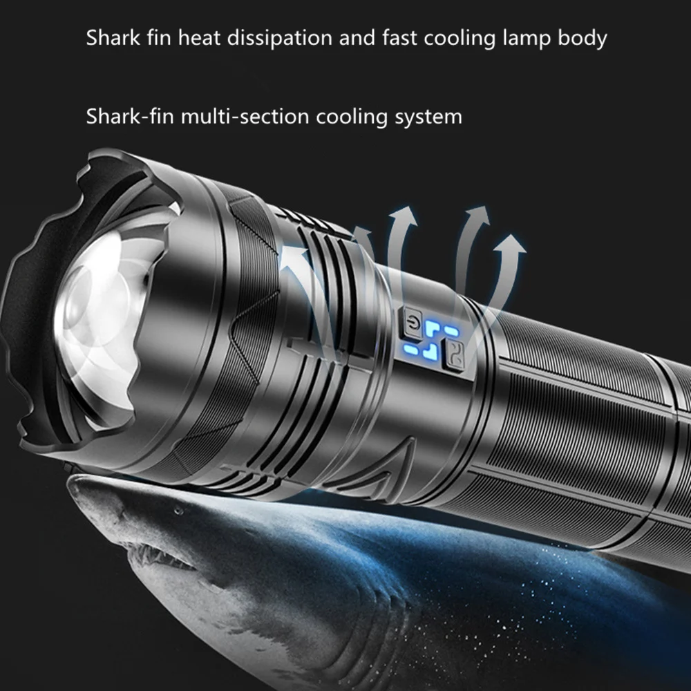 Super Bright Long Range Powerful LED Flashlight Type-C USB Rechargeable 24000mAh/11200mAh Power Display Torch Zoom Light