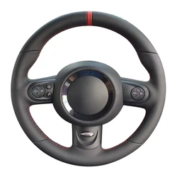 Car Steering Wheel Cover DIY Hand-stitched Black Black Artificial Leather Car Accessories For Mini Cooper