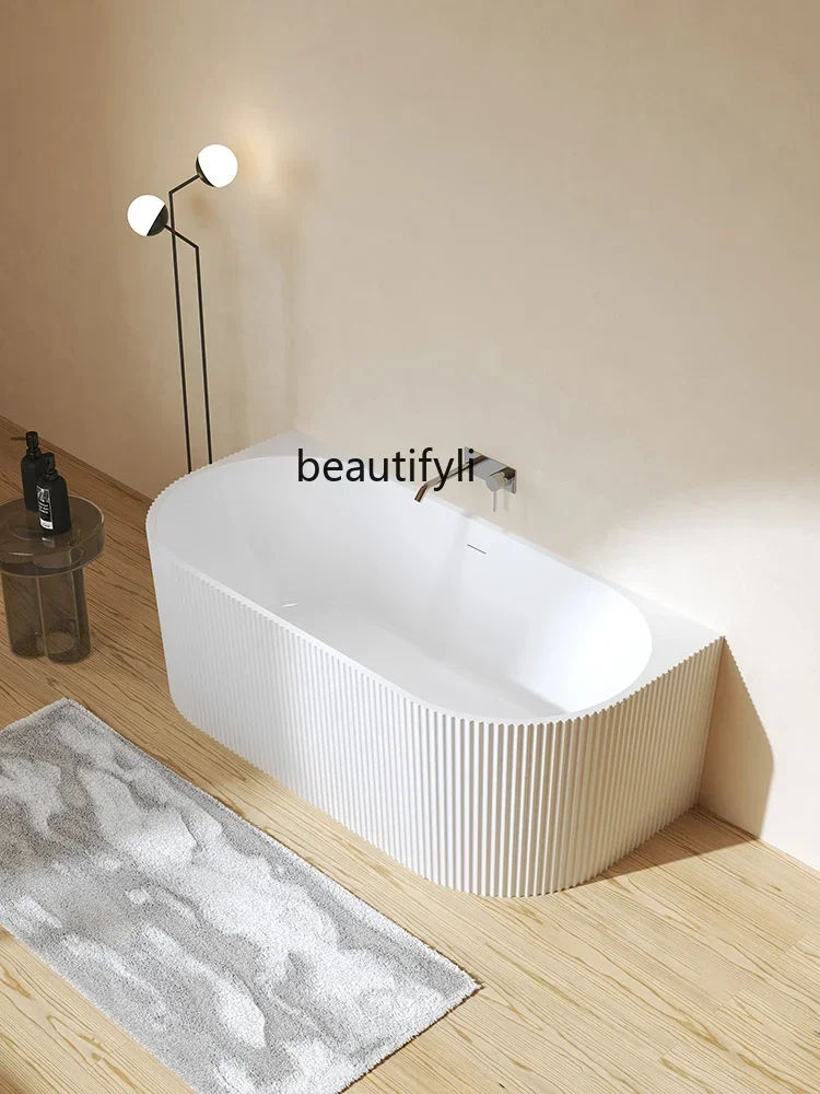 xxqBathroom Independent Acrylic Bathtub Household Hotel Bed & Breakfast Wall Design Vertical Stripes Seamless Bathtub