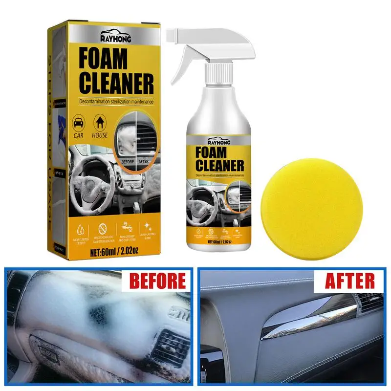 Multipurpose Foam Cleaner for Car Seat ​Steering Wheel Rinse-Free Car Interior Home Foam Cleaner Foam Spray with Sponge 60ml