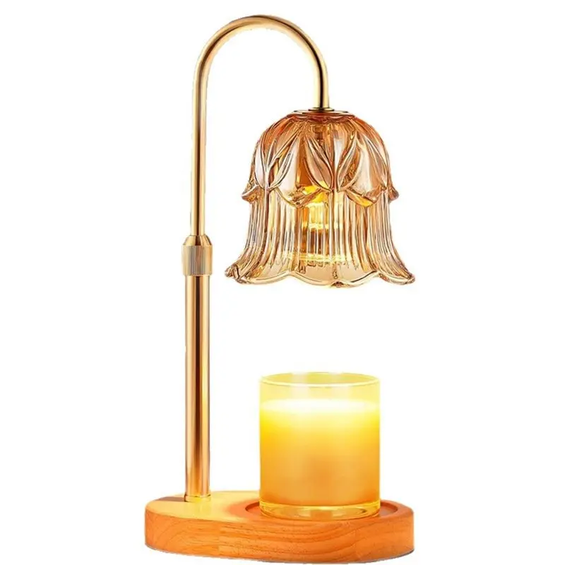 1 Pc Candle Heating Lamp With Adjustable Timer, Dimmable Flower Glass Wax Melting, With Retro Base EU Plug