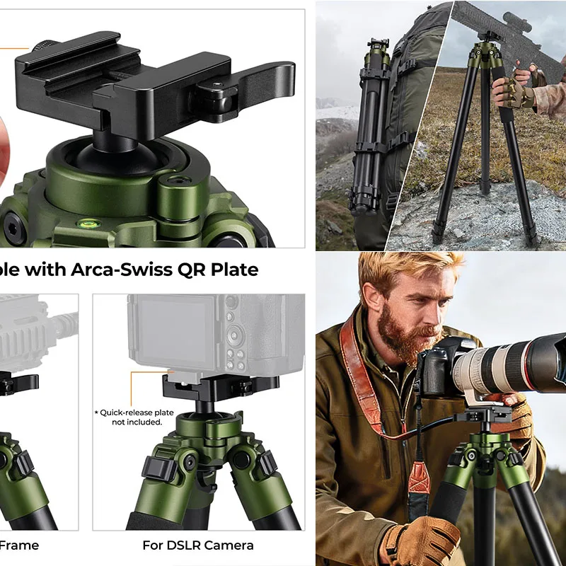 Tripod Sticks Hunting Sturdy Aluminum Frame,360° Tilt Swivel, Bubble Level, Compatible with Arca-Swiss Head Mount for Hunting Ou
