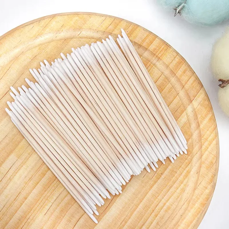 Disposable Ultra-small Double-end Wood Cotton Swab 100pcs Lint Free Micro Brushes Eyelash Extension Glue Removing Tools