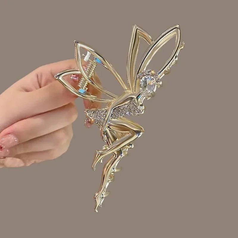 Metal Hair Claw Clip For Shiny Rhinestone Crystal Little Angel Headwear Hairpin Girl Ponytail Claws Clips Elf Hairs Accessories