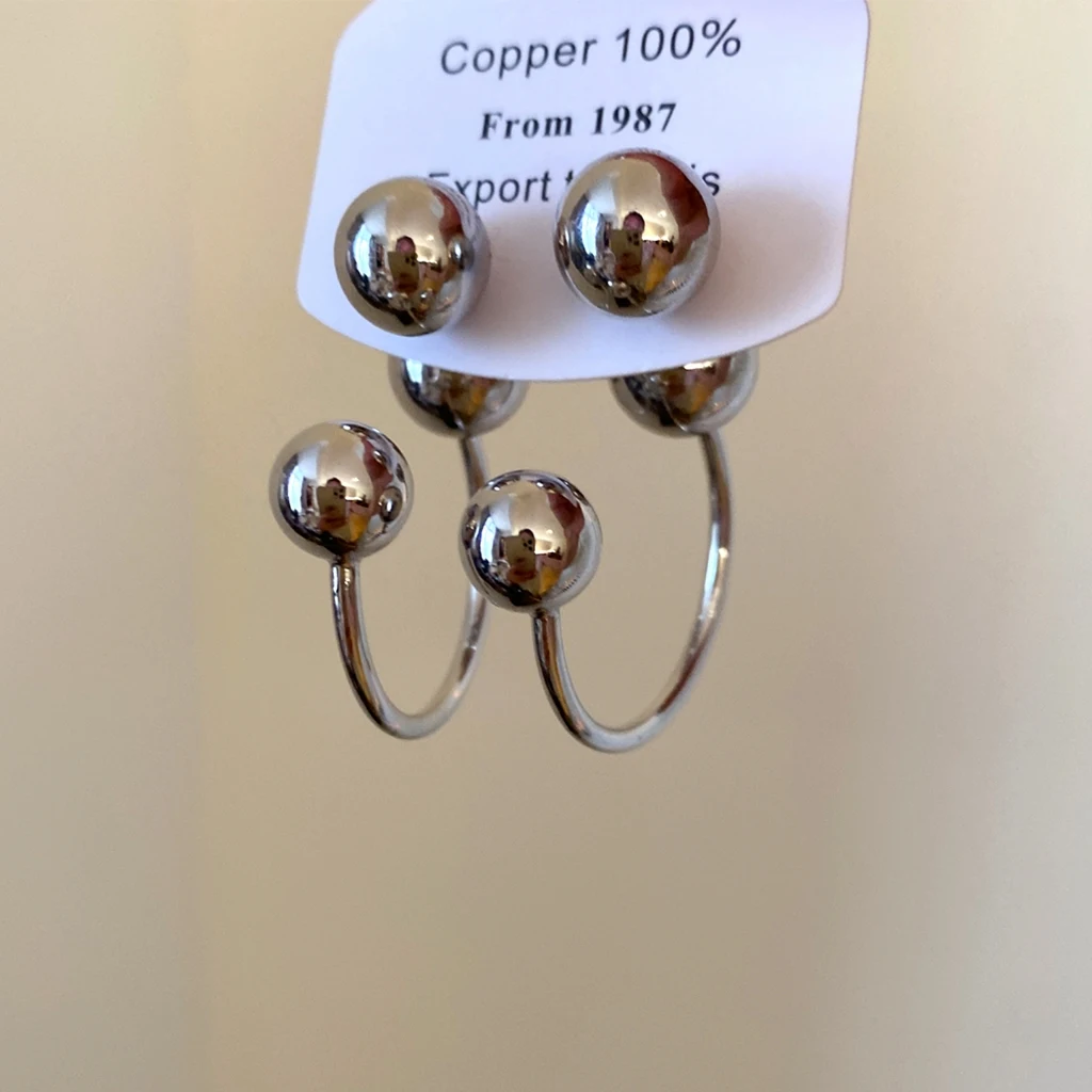 C‑Shape Hoop Earrings Multi Smooth Round Ball Decor Drop Ear Ornaments Jewelry for Women Daily Wear Minimalist Fashion