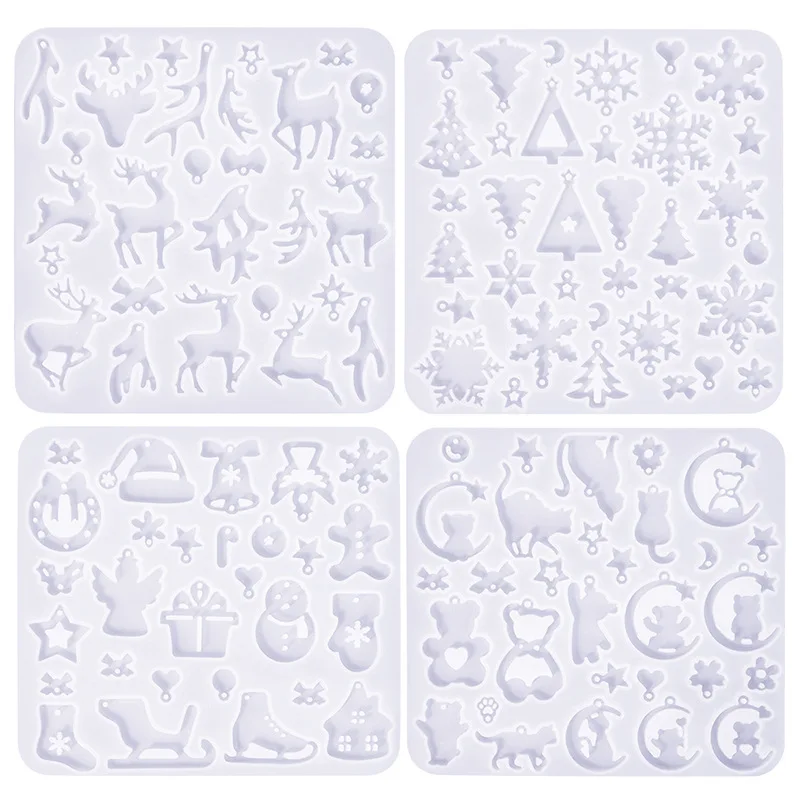 Orecchini in silicone epossidico fai-da-te serie natalizia Stampo in silicone Albero di Natale Fiocco di neve Corna Gattino Orecchini pendenti Stampo per creazione di ciondoli