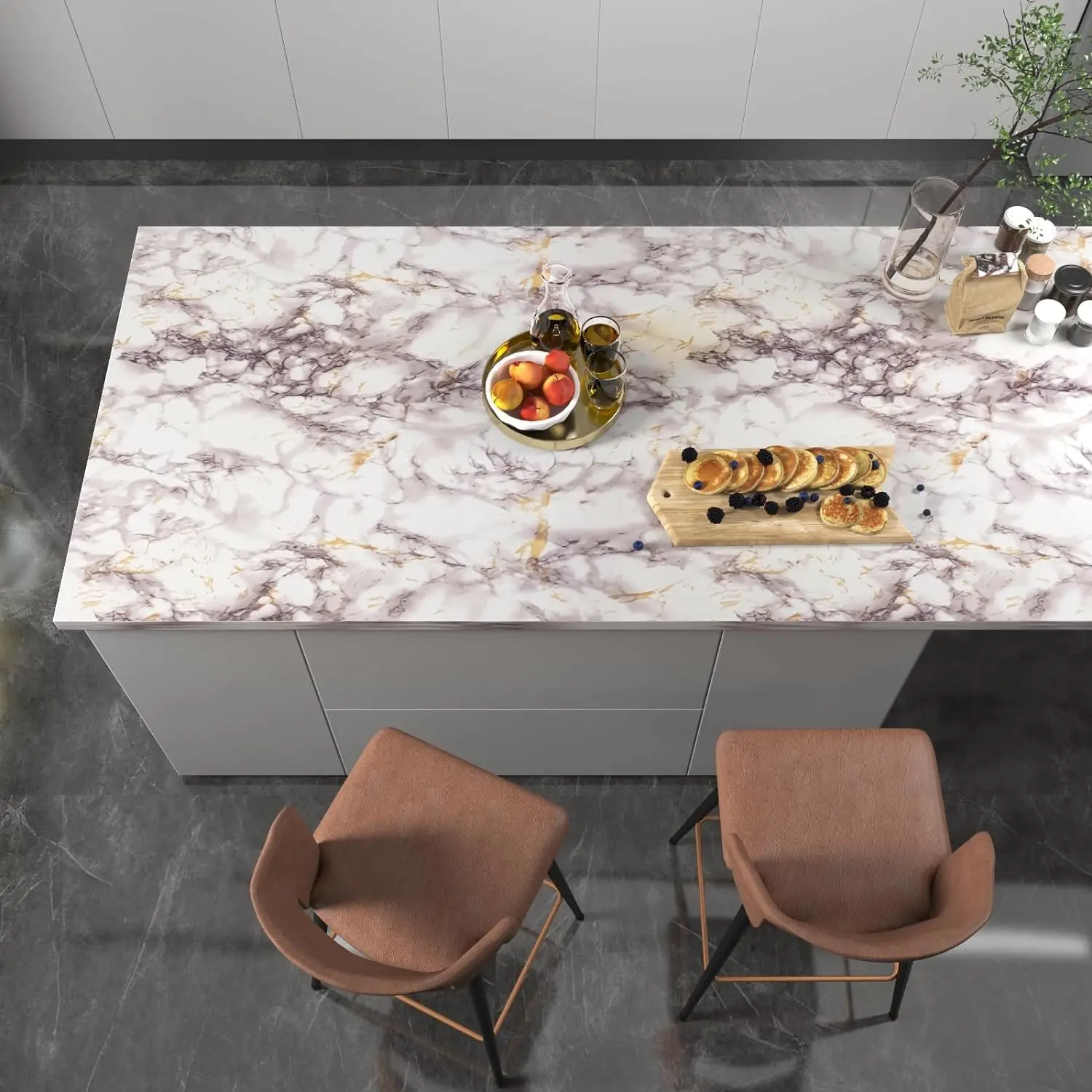 55cm Marble Self-Adhesive Wallpaper Waterproof Mildew Proof DIY Wall Sticker for Bathroom Kitchen Dining Room Cabinet Countertop