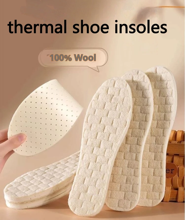 Winterwärme-Woll-Einlegesohlen, weiche, bequeme Einlegesohle, Latex, stoßdämpfende Sohlen, rutschfeste, beheizte Schuhpolster, 1 Paar/2 Paar – Detail 1
