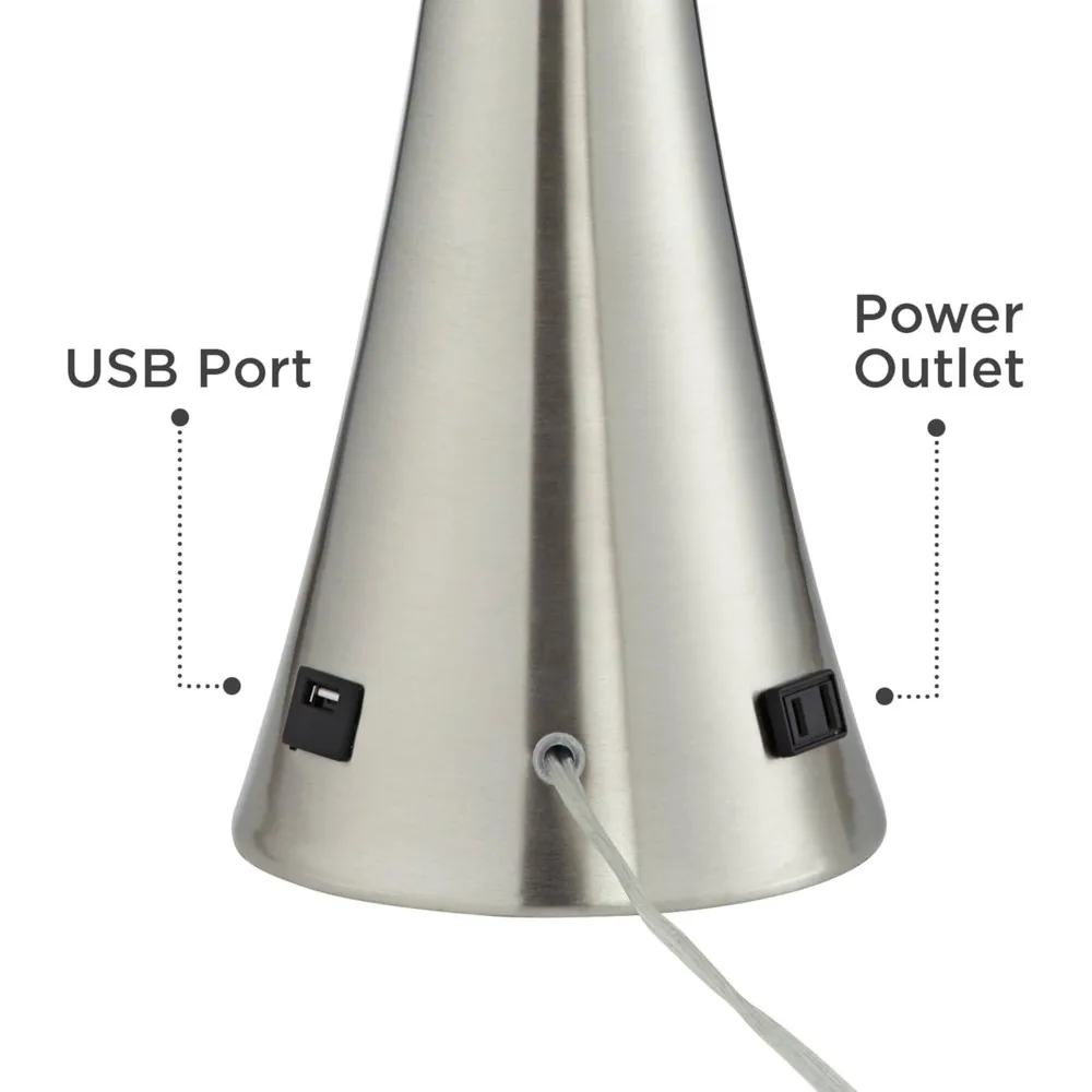Современные настольные лампы высотой 27,5 из 2 штук с USB и розеткой переменного тока, матовый никель, металл, синий твердый переплет, современное освещение