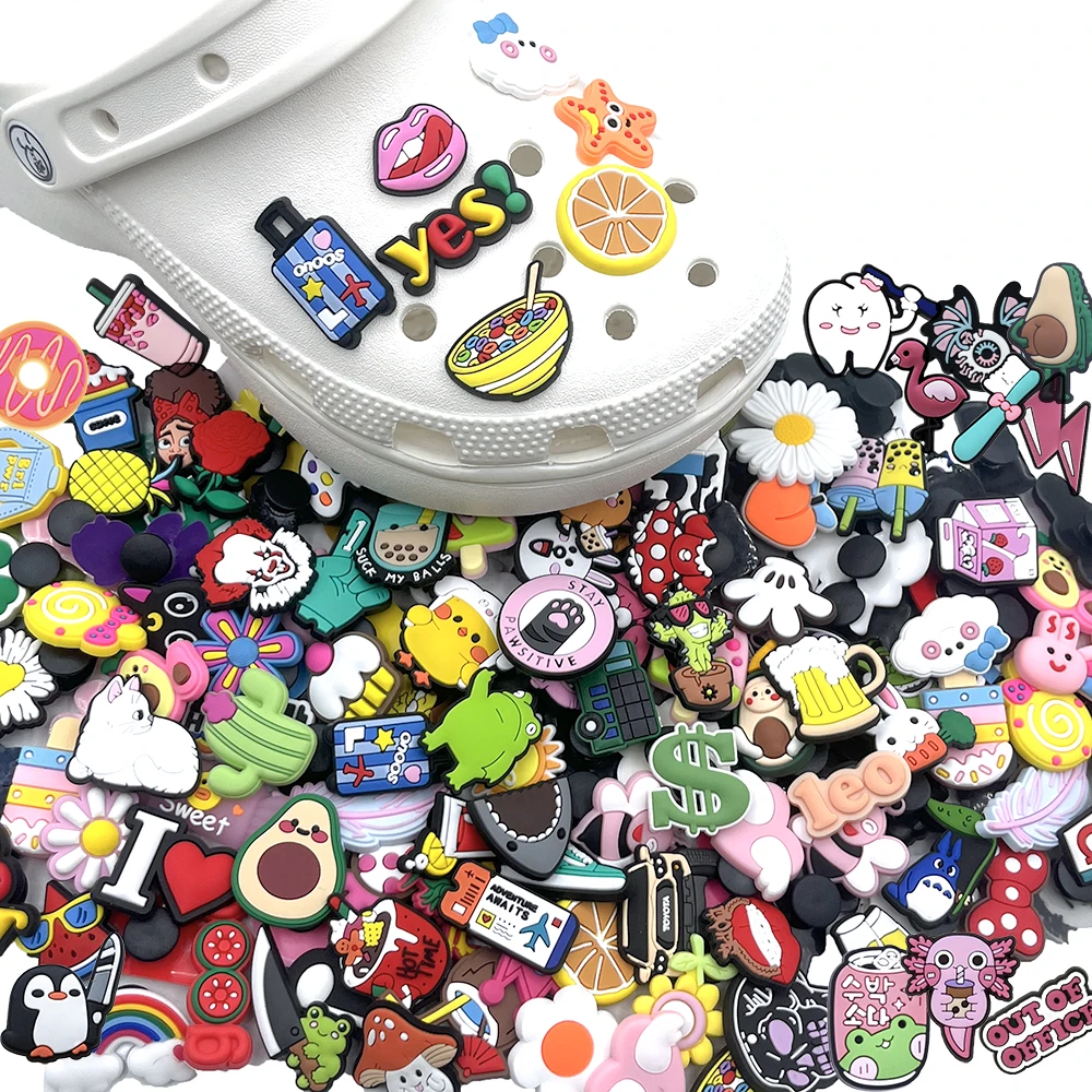 30-200PCS Random Mixed Shoe Charms For Slides Clogs Sandals,PVC Shoe Decorations Accessories Buckle For Christmas Birthday Gifts