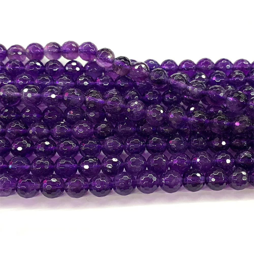 Veemake Natural Dark Purple Amethyst Round Faceted Crystal Beads For Jewelry Making 07465