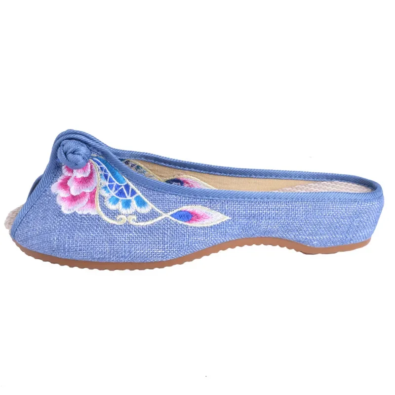 MVVJKE Embroidered Women Slippers Summer New Linen Chinese Canvas Old BeiJing Flowers Sandals Soft Shoes Size 35-41E221