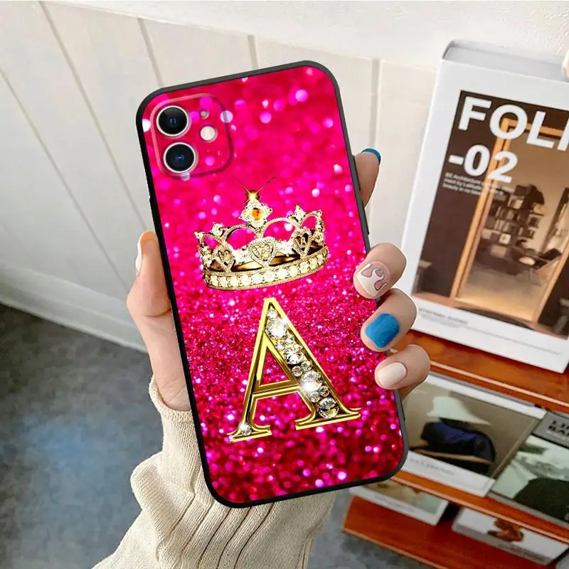 Case For Apple iPhone 13 14 15 11 12 Pro 7 XR X XS Max 8 Plus SE 2022 Phone Cover Shell Pink Diamonds Letter