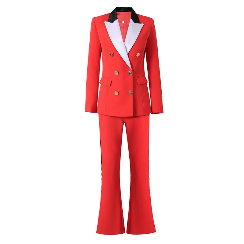 Conjunto de trajes rojos de 2 piezas para mujer, ropa de trabajo de oficina para mujer, doble botonadura Formal de esmoquin, vestido de graduación para boda, Primavera