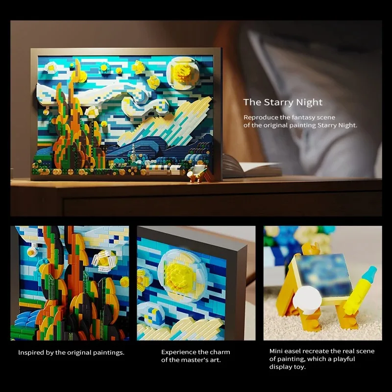 1731 Stuks Kinderen Bouwstenen Sterrennacht Beroemde Kunst DIY Fotolijst Voor Home Decoraties Volwassen & Kinderen Gemonteerd Speelgoed gift ​