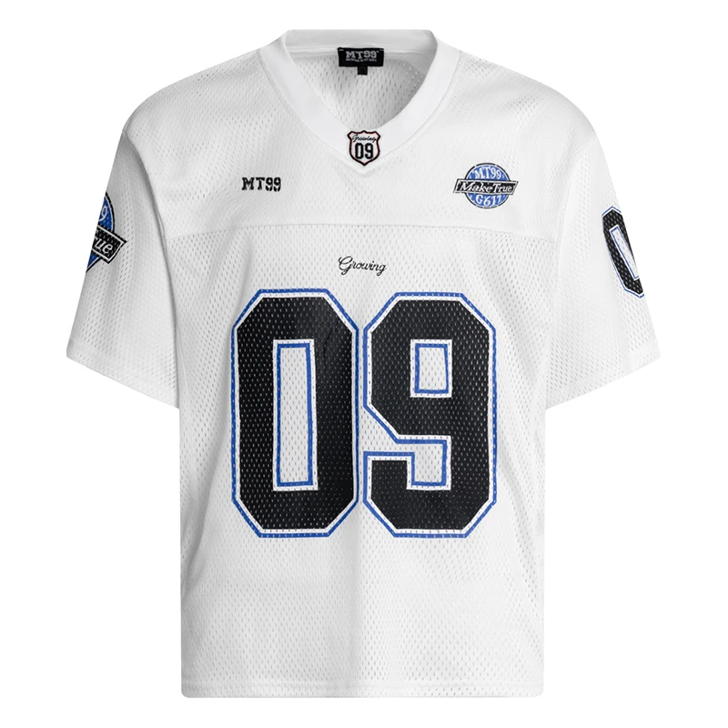 

Men's Mesh Jersey T-Shirt 09 Number Patchwork V-Neck Loose Fit Short Sleeve Hip Hop Streetwear 2025 Summer Sports Top Clothing