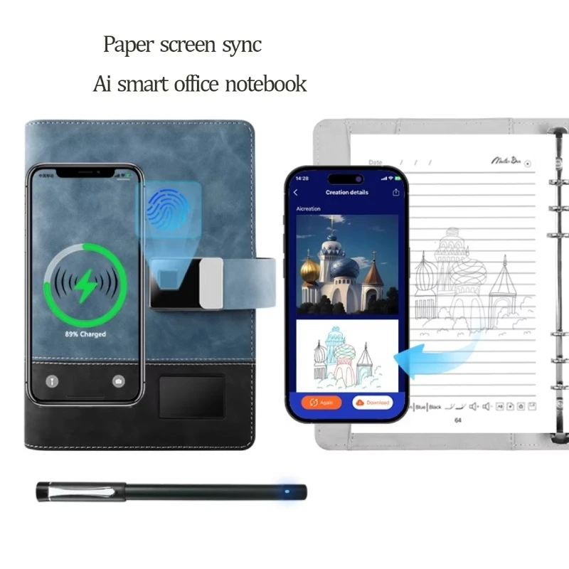 

A5 Ai Office Charge Notebook with Bluetooth Recording Document Correction Sync Pen Custom Notebook for Business